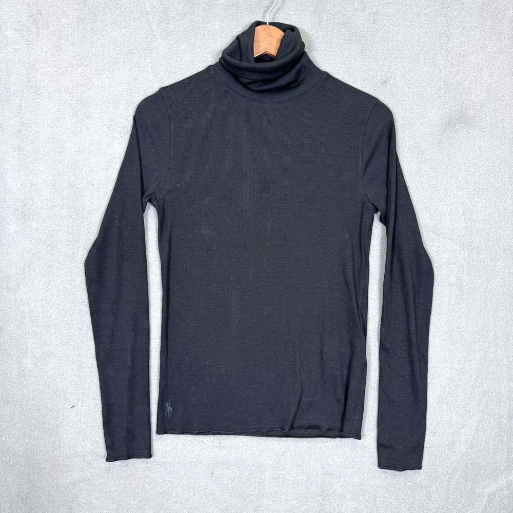 Polo Ralph Lauren Turtleneck Women M Black Ribbed Knit Long Sleeve Layering